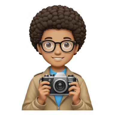 Boy photographer holding a camera tan skinned very kinda slicked short afro and glasses with a cute smile with dimples sticker