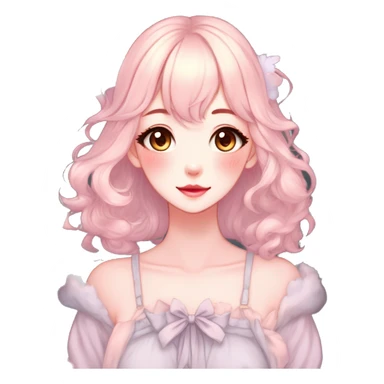 Gorgeous pastel anime style lady with blushing face and fox ears cottagecore fairycore pastelcore colorful pearly romantic simplistic aesthetic trending style sticker