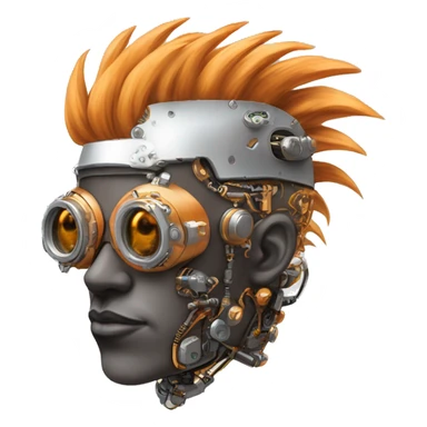 Light orange Mohawk hair male cyborg head with silver steampunk goggles and circuits sticker