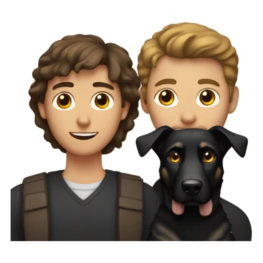 Brown hair man with brown eyes holding black German shepherd dog sticker