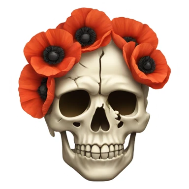 broken skull with poppies instead the brain in profile sticker