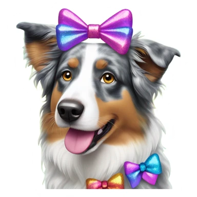 Lisa frank glitter Australian shepherd with bows on head sticker