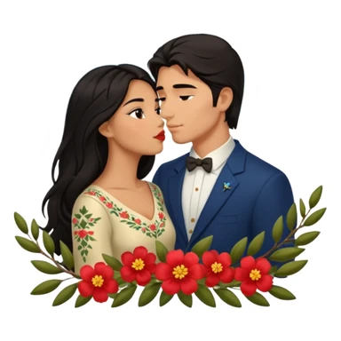 Kissing Couple traveling in Montenegro russian man and elegant  Latina girl delicate flowers and mountains in the background  sticker
