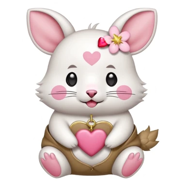 GENERATE ME A MOMONGA WHITE ANIMAL  FROM CHIIKAWA AND PUT A SAKURA FLOWER ON HIS HEAD AND A STAR PELT ON HIS BELLY AND A HEART PURSE ON HIS ARM WITH HIS FACE MAKE HIS TOUNGE STICK OUT WITH A LITTLEPINCH OFDROOL AND MAKE HIM ANIME sticker
