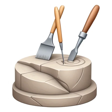 Icon for sculpting, with sculpting tools, sculpture in progress on a textured surface, minimalistic style, clean lines, transparent background. sticker