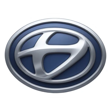 A highly detailed image of a Hyundai car emblem, stylized italicized letter “H” enclosed in an oval shape sticker