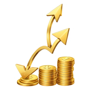 upward arrow beside a small stack of gold coins, financial growth symbol sticker