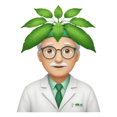 an scientist man wearing a large leaf headgear bye  sticker