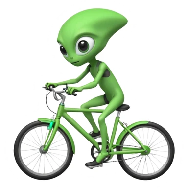 alien riding a bicycle, cute extraterrestrial character, casual cycling pose, big curious eyes, futuristic yet playful vibe, 3D cartoon, mobile game icon style, clean background, no text, no watermark
 sticker