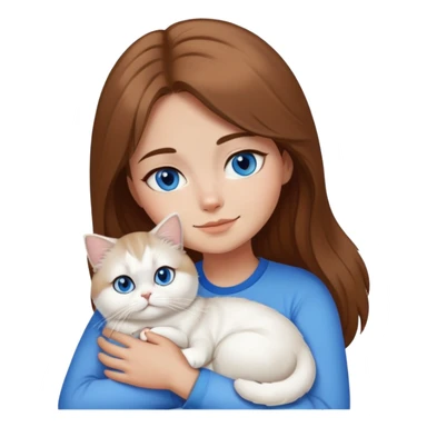 tan, brown hair girl cuddling a white persian cat with blue eyes in IOS 18 emoji  sticker