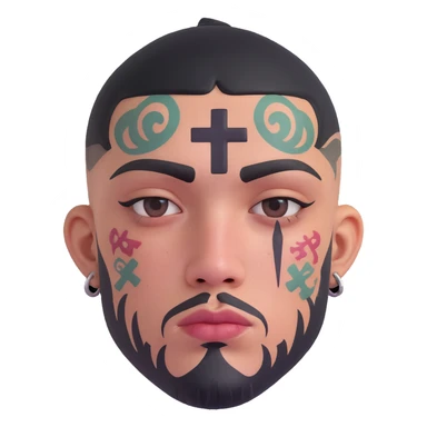 gangster with multiple face tattoos, teardrop under eye, cross tattoo on cheek, tough vibe sticker