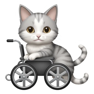 disabled grey and white small cat using cat wheelchair sticker
