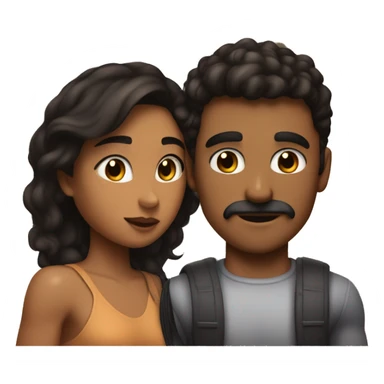 girl with slightly tan skin and dark hair kissing a buff muscular boy with really dan skin a pencil mustache and dark hair sticker