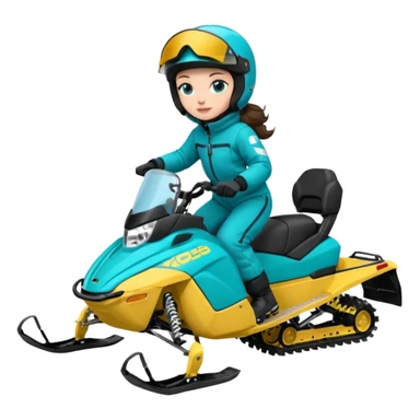Can you create an emoji of a brunette girl on a teal polaris khaos 850 155 snowmobile doing a wheelie sticker