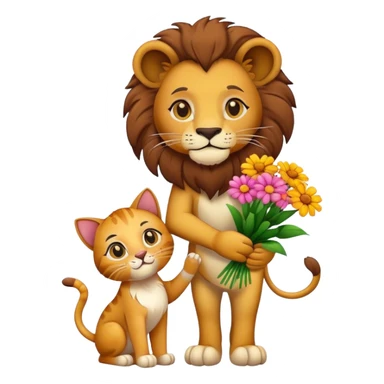 Lion give cat flowers sticker