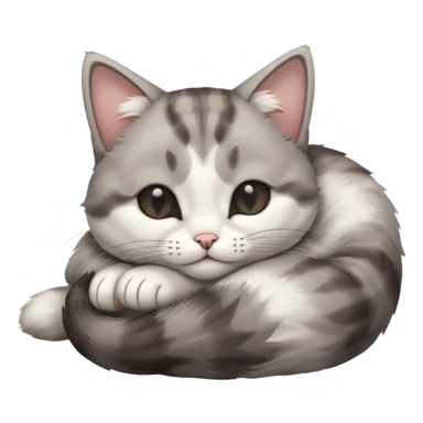 grey and white small cat with eyes closed lying down upside down with its head resting on its curled paw sticker