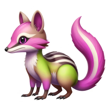 Iridescent Neon Lime-Green-Magenta-gradients Minccino-Numbat-Sergal-fusion-hybrid-animal-creature, full body sticker