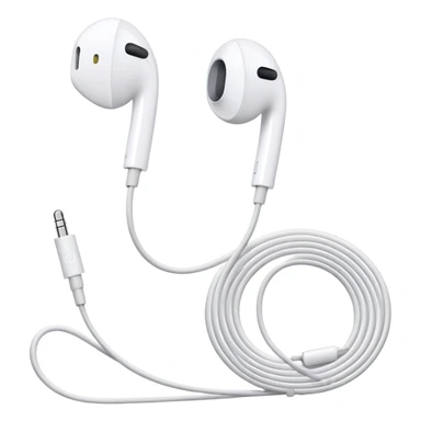 Minimalist white Apple EarPods with cord coiled in a perfect circle, clean simple design, no case, just the white headphones and wire arranged in a neat circle, iOS style sticker
