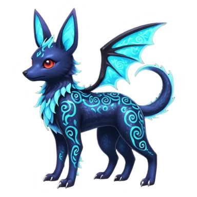 Shiny Fiery Dark Ugly Evil Realistic Glowing Eldritch Horror Cool Edgy Badass Emo Glorious Demonic Batty Dusky Ethereal Sparkly Shimmering Magical Punky Aural Iridescent Fluorescent Bioluminescent Umbreon-Noibat-Salandit-Litten-Flareon-Fakémon-fusion (full body) with intricate pattern markings sticker