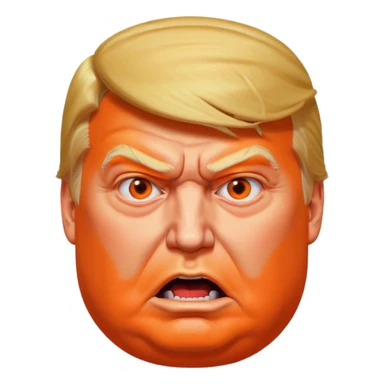 PLEASE MAKE 3 VERSIONS OF AN ISOMETRIC 3D ICON OF A DONALD TRUMP CHARACTER, FROM AN OVERHEAD ISOMETRIC ANGLE, WITH AN ANGRY AND CONFUSED EXPRESSION, HEAVY JOWELS, WITH EXCESSIVE ORANGE MAKEUP, A VERY LARGE, BLOATED STOMACH, AND VERY LARGE ANGLES. sticker