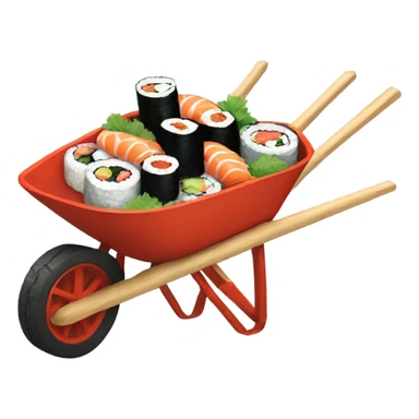 A wheelbarrow overflowing with sushi sticker