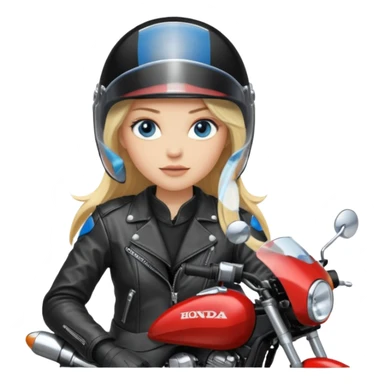 moça cabelo comprido loira de olho azul de capacete em uma moto honda preta  sticker