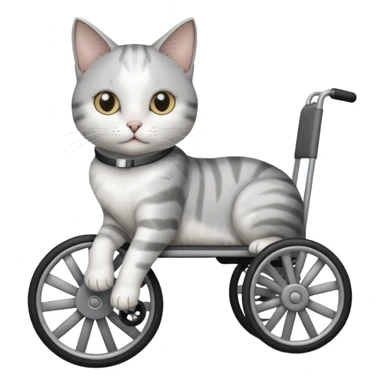 disabled grey and white small cat using cat wheelchair sticker