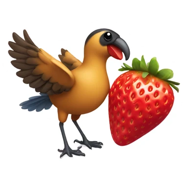 bird with a strawberry sticker