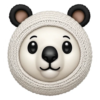 white crochet bear with round ball-shaped body, smaller white ball nose with black yarn stitched nose, two white round ears sticker