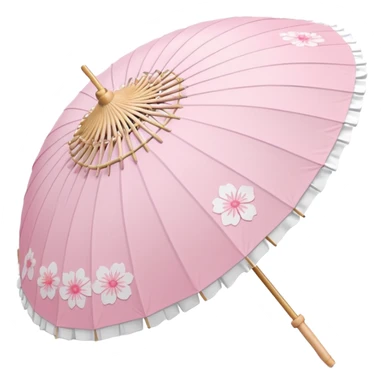 A beautiful pretty cute pastel pink and white wagasa-parasol with sakura patterns and white frills sticker