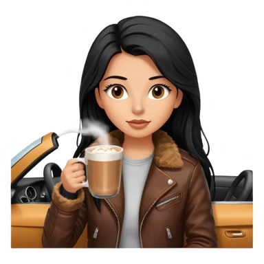 Tanned Girl with lashes , bright black long hair, in an extremely big fluffy brown mustang, and drinking hot chocolate drink sticker
