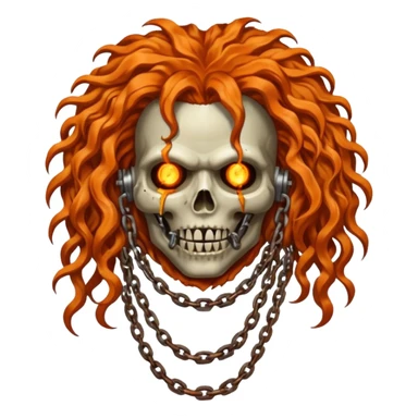 steam-punk Megadeth - iconic corpse made of rusty metal with chains on its teeth, huge curly orange hair sticker