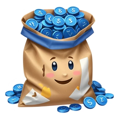 brown bag of blue coins sticker
