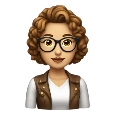 chica blanca con gafas y pelo rizado castaño sticker