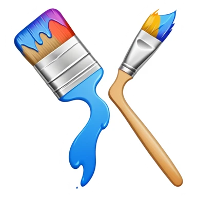A flat-style illustration of a paintbrush with a colorful stroke trailing behind it. sticker
