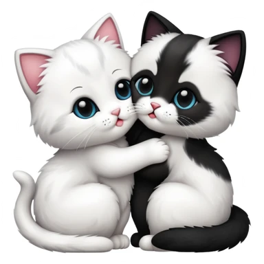 Two cute cats kissing. One of them is white, and another one is black sticker