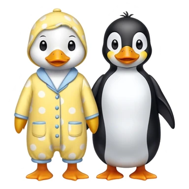 Yellow duck and penguin in pajamas sticker