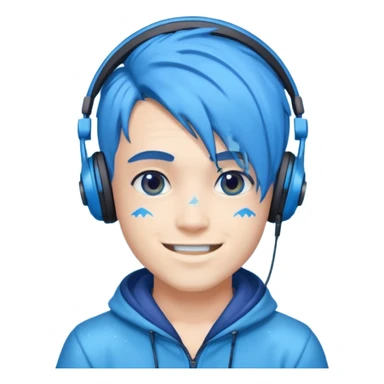 glitter blue gamer boy happy blue hair sticker