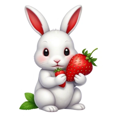 white bunny eating strawberry cute sticker
