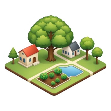 An icon featuring a local map, and regional landmarks, symbolizing local gardening. The design includes a tree, and 1 building, representing the unique geography and culture of a specific area. Transparent background highlights the exploration of local history and environment. sticker