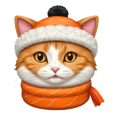 cat wearing a hat made out of sushi sticker