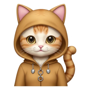 kawaii neko, cute outfit with bell brown cat. suit sticker