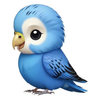 cinematic-cute-blue-budgie-portrait-emoji,-head-tilted-playfully-and-inquisitively,-featuring-a-brilliant-blue-feathered-fur-and white and black face-with-a-natural-sheen,-round,-sparkling-dark-eyes-filled-with-curiosity,-simplified-yet-irresistibly-adorable sticker