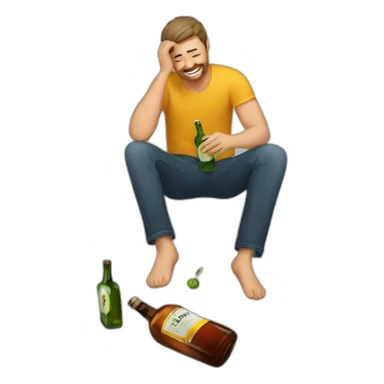 man on the floor with alcohol sticker