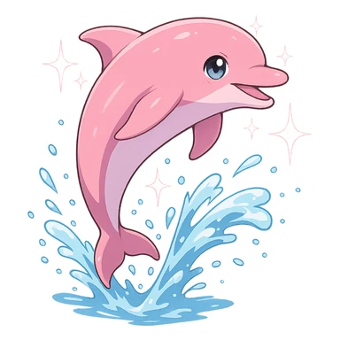 pink dolphin jumping, anime style, sparkles and water effects sticker