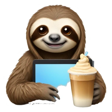 sloth with laptop and ice latte sticker
