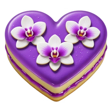 Realistic shortbread cookie in the shape of a heart with orchid purple color jelly middle filling and sprinkled powder sugar on top. sticker