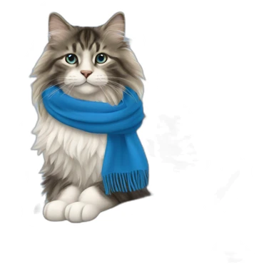 Norwegian forest cat sitting in a tree with a blue scarf sticker