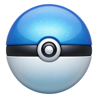 blue pokeball emoji, top half is a more saturated blue, bottom half is white, black stripe, with a white sheen, with a pearlescent finish, with a glitter sparkle effect sticker