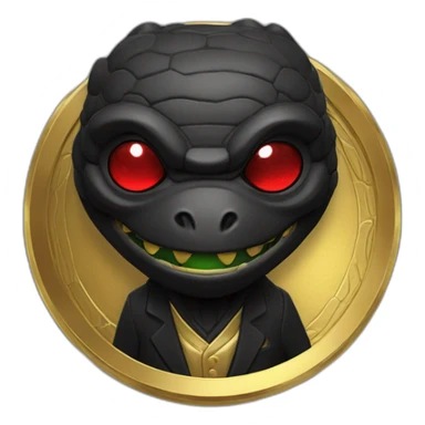 Reptiloid in black suite with red laser eyes on the gold coin sticker